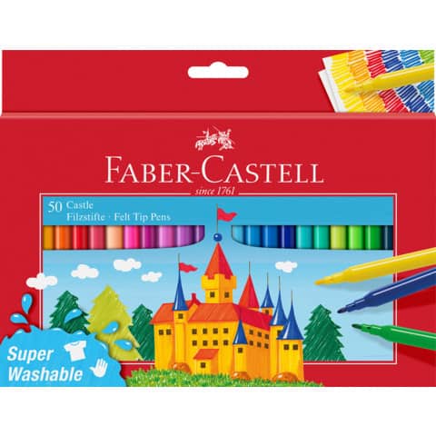 Pennarelli Faber-Castell Castello Superlavabili punta fine 3 mm assortiti astuccio in cartone 50 pezzi - 554204